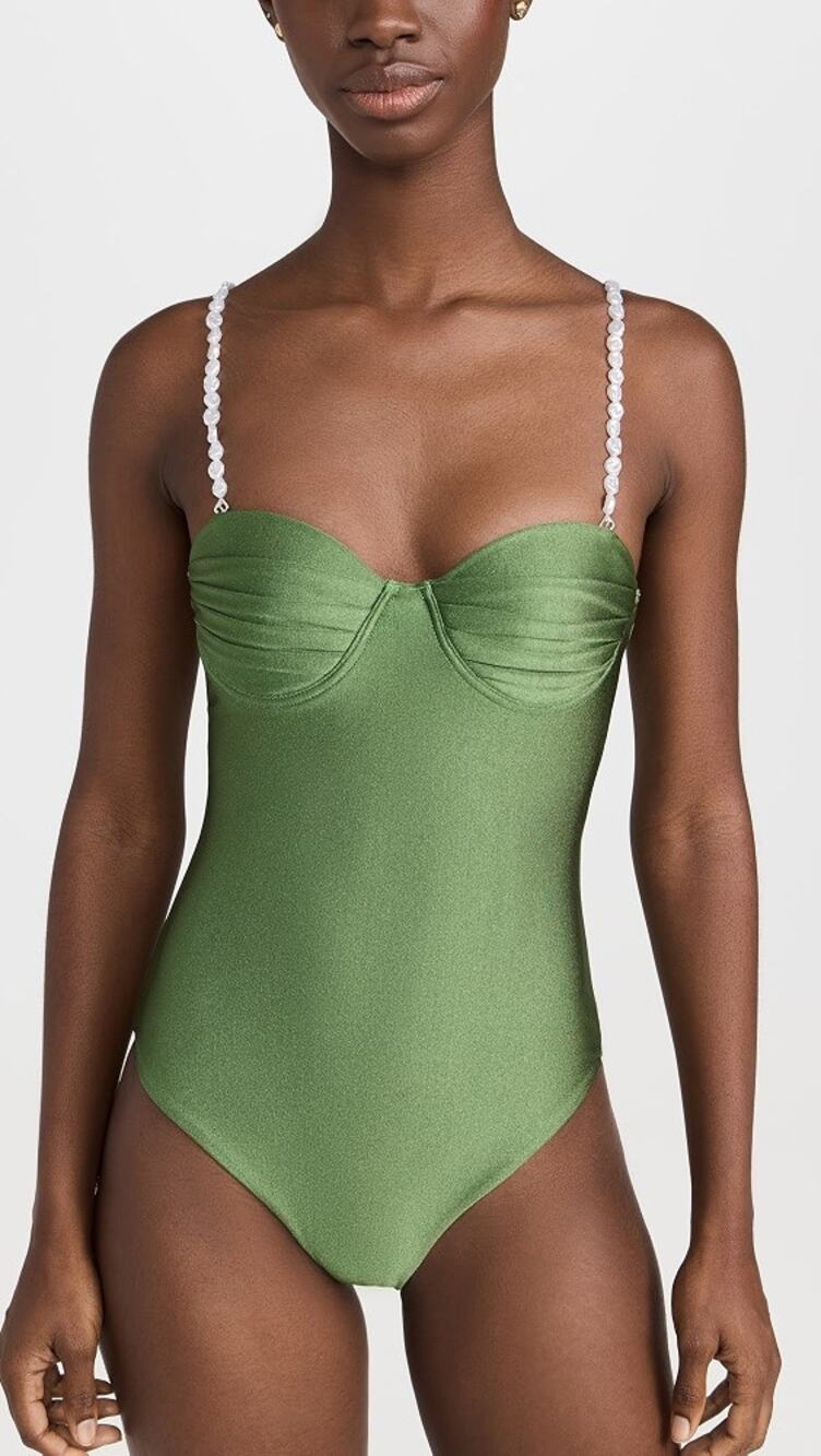 Palmacea Mar Pearl Embellished Strap Underwire One-Piece Swimsuit Forest Small